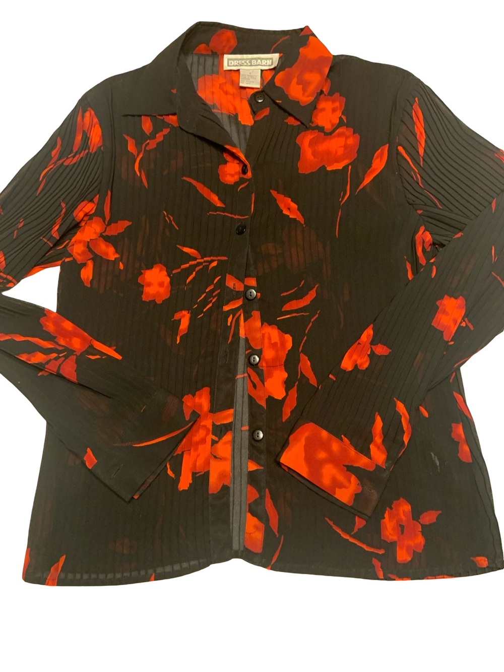 Dress Barn Black‎ Blouse with Bold Red Floral Print